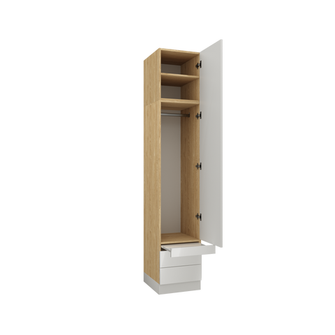 INSTALLATION SERVICE FOR PHANTOM FURNITURE SLEEP VARIA 1D Wardrobe 45 cm with Shelves, Hanging Rail, Drawers & Pull-Out Table – Oiled Oak / White Gloss
