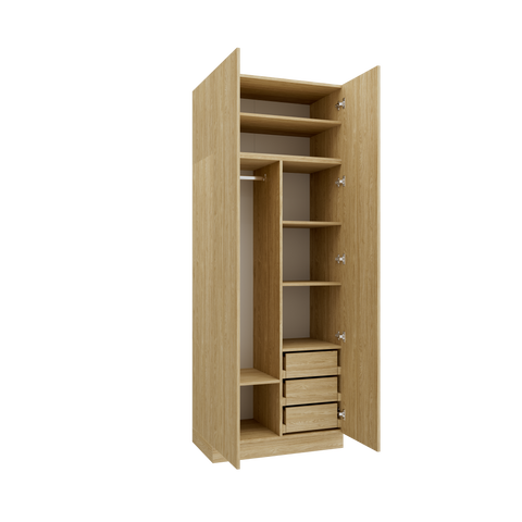 INSTALLATION SERVICE FOR PHANTOM FURNITURE SLEEP VARIA 2-Door Wardrobe 90 cm with Shelves, Drawers, and Rail – Oiled Oak / Oiled Oak