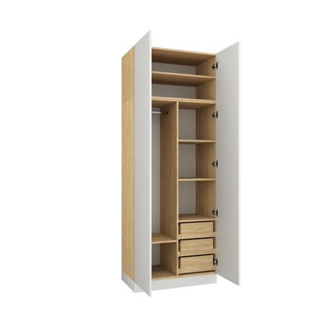 INSTALLATION SERVICE FOR PHANTOM FURNITURE SLEEP VARIA 2-Door Wardrobe 90 cm with Shelves, Drawers, and Rail – Oiled Oak / White Gloss