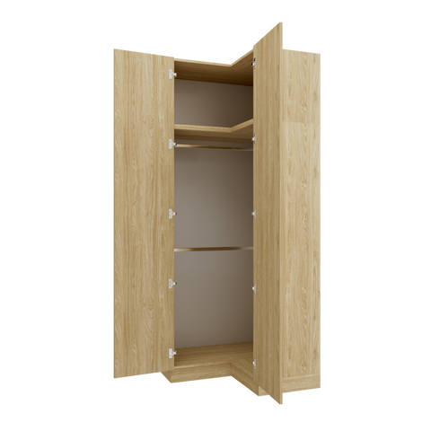 [Element nr 50] SLEEP VARIA Corner Wardrobe 97.4 x 97.4 cm with Shelf and Hanging Rails – Oiled Oak / Oiled Oak