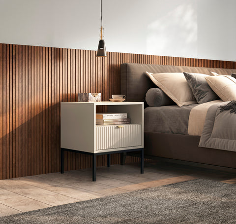 INSTALLATION SERVICE FOR PHANTOM FURNITURE Nova Nightstand Cashmere - Modern Elegance for Your Bedroom - Black Frame and Gold Handles