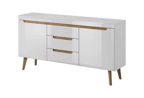 [NORDI KOMODA NKSZ160] Nordi Chest of Drawers White - Scandic Style whit Two Push to Open System Doors and Three Drawers