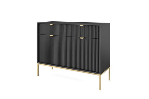INSTALLATION SERVICE FOR PHANTOM FURNITURE Nova Dresser Black - Modern Design with Two Doors and Two Drawers - Black with Gold Frame and Gold Handles