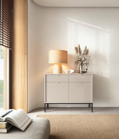 INSTALLATION SERVICE FOR PHANTOM FURNITURE Nova Dresser Cashmere - Modern Design with Two Doors and Two Drawers - Black Frame and Gold Handles