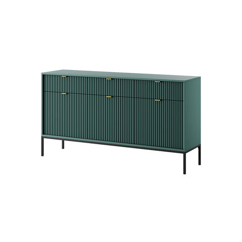 [NOVA KOMODA KSZ154] Nova Dresser Labrador Green- Modern Design with Three Push to Open Door and Three Drawers - Labrador Green with Black Frame and Gold Handles