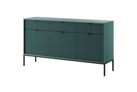 Nova Dresser Labrador Green- Modern Design with Three Push to Open Door and Three Drawers - Labrador Green with Gold Frame and Handles