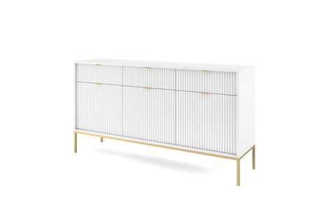 INSTALLATION SERVICE FOR PHANTOM FURNITURE Nova Dresser White - Modern Design with Three Push to Open Door and Three Drawers - White with Gold Frame and Gold Handles