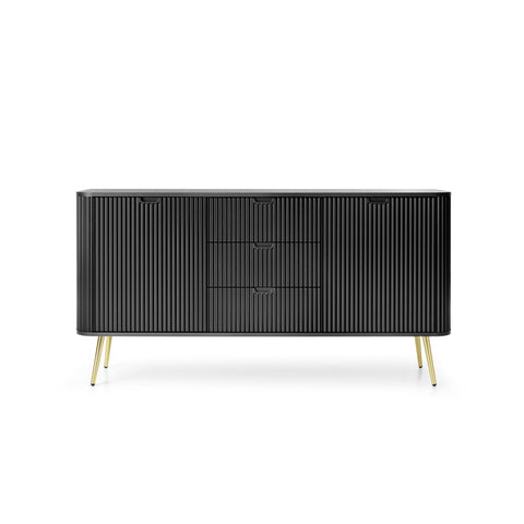[KSZ-168-B-G] INSTALLATION SERVICE FOR PHANTOM FURNITURE Zova Black Chest of Drawers with Two Doors and Three Drawers - Black with gold legs
