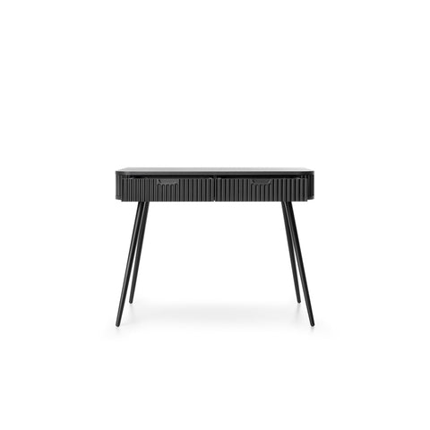 [T-103-B-B] INSTALLATION SERVICE FOR PHANTOM FURNITURE Zova Black Vanity Table - Modern Vanity with Two Drawers and Grooved Fronts - Black with black legs