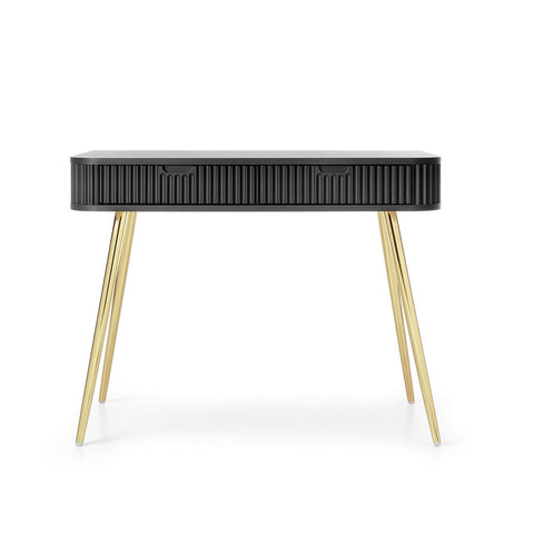 [T-103-B-G] INSTALLATION SERVICE FOR PHANTOM FURNITURE Zova Black Vanity Table - Modern Vanity with Two Drawers and Grooved Fronts - Black with gold legs