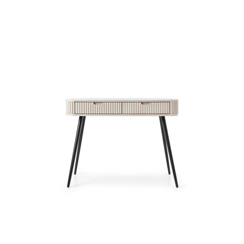 [T-103-C-B] INSTALLATION SERVICE FOR PHANTOM FURNITURE Zova Cashmere Vanity Table - Modern Vanity with Two Drawers and Grooved Fronts - Cashmere with black legs