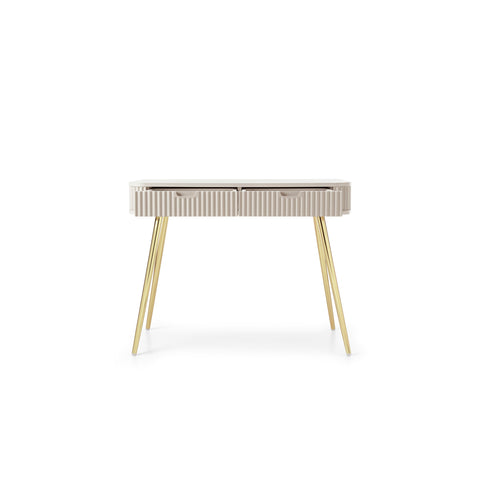 [T-103-C-G] INSTALLATION SERVICE FOR PHANTOM FURNITURE Zova Cashmere Vanity Table - Modern Vanity with Two Drawers and Grooved Fronts - Cashmere with gold legs