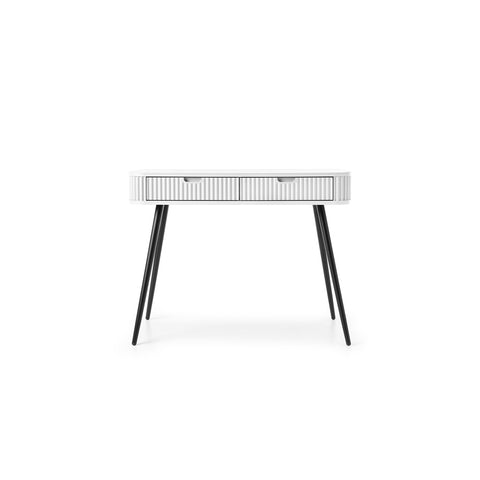 [T-103-W-B] INSTALLATION SERVICE FOR PHANTOM FURNITURE Zova White Vanity Table - Modern Vanity with Two Drawers and Grooved Fronts - White with black legs