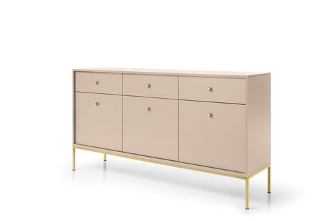 [MONO KOMODA MKSZ 154] INSTALLATION SERVICE FOR PHANTOM FURNITURE Mono Dresser with Three Push to Open System Doors and Three Drawers Beige - Sandy Beige with gold metal legs