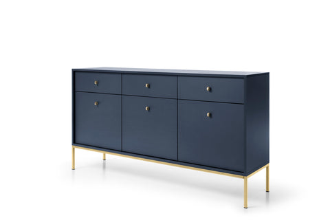 INSTALLATION SERVICE FOR PHANTOM FURNITURE Mono Dresser with Three Push to Open System Doors and Three Drawers Navy - Navy Blue with gold metal legs