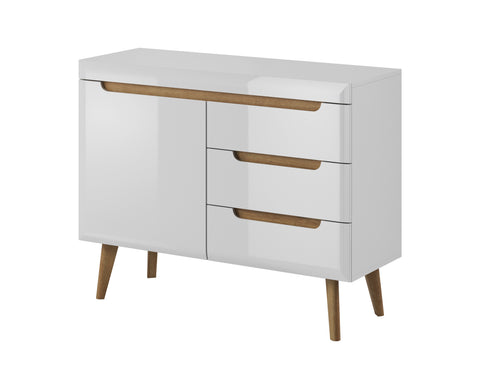 [NORDI KOMODA NKSZ107] Nordi Chest of Drawers White- Scandic Style whit One Push to Open System Doors and Three Drawers