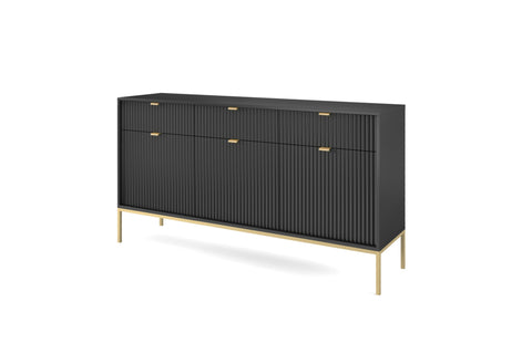 INSTALLATION SERVICE FOR PHANTOM FURNITURE Nova Dresser Black - Modern Design with Three Push to Open Door and Three Drawers - Black with Gold Frame and Gold Handles