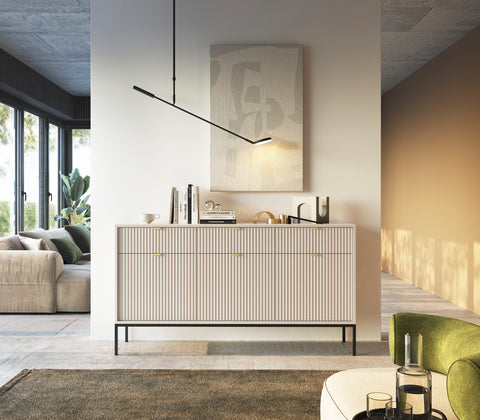 [NOVA KOMODA KSZ154] INSTALLATION SERVICE FOR PHANTOM FURNITURE Nova Dresser Cashmere- Modern Design with Three Push to Open Door and Three Drawers - Black Frame and Gold Handles