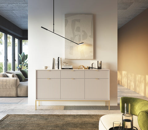 INSTALLATION SERVICE FOR PHANTOM FURNITURE Nova Dresser Cashmere- Modern Design with Three Push to Open Door and Three Drawers - Gold Frame and Handles