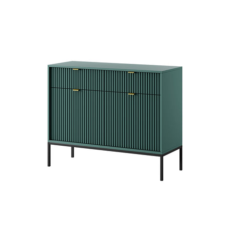 Nova Dresser Labrador Green - Modern Design with Two Doors and Two Drawers - Labrador Green with Black Frame and Gold Handles