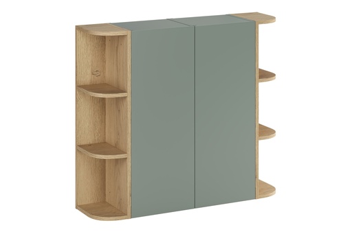 2× Aster Green Wall-Hung Cabinet 1 Door + 2× Cremona UN Corner Shelf – Aloes Matt / Oak, 90 cm Set