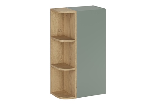 Aster Green Wall-Hung Cabinet 1 Door + Cremona UN Corner Shelf – Aloes Matt / Oak, 45 cm Set