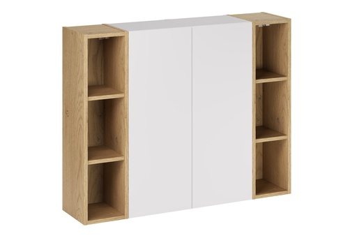 2× Aster White Wall-Hung Cabinet 1 Door + 2× Cremona UN Open Shelf – White Matt / Oak, 100 cm Set